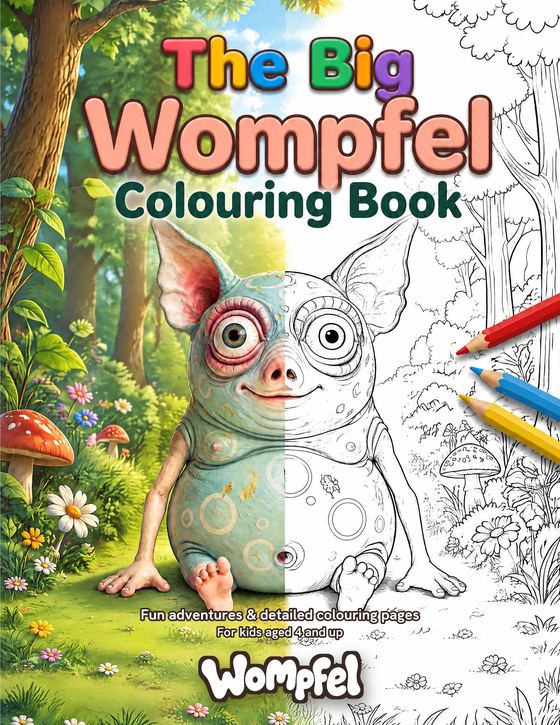 The big Wompfel colouring book: cover with Yarp, half in colour, half ready to colour in