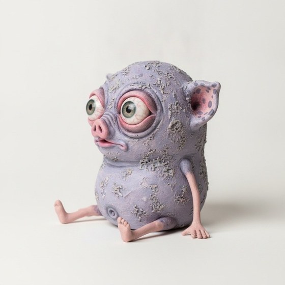 Glob, entspannte Sammelfigur mit Schweinenase – Ansicht von rechts