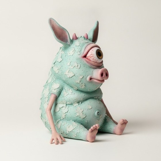 Nibb, einäugige Sammelfigur mit Schweinenase – Ansicht von rechts